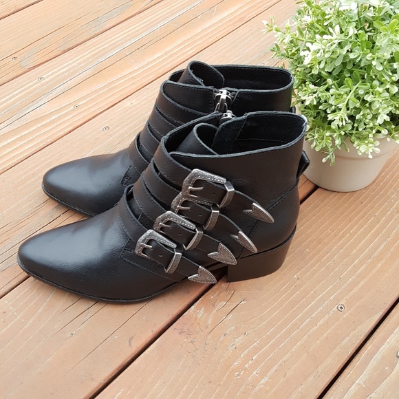 NWOB Steve Madden Black leather booties w/ buckles - Picture 3 of 8